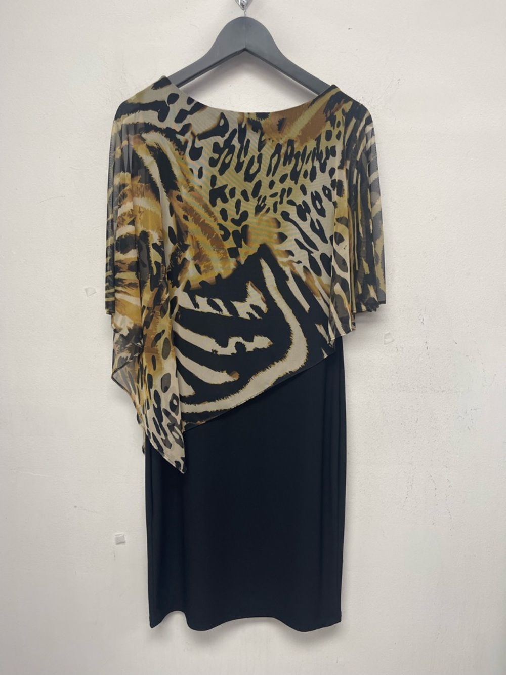Joseph Ribkoff Black Dress with Tan and Cream Animal Print Size 10 New with tags